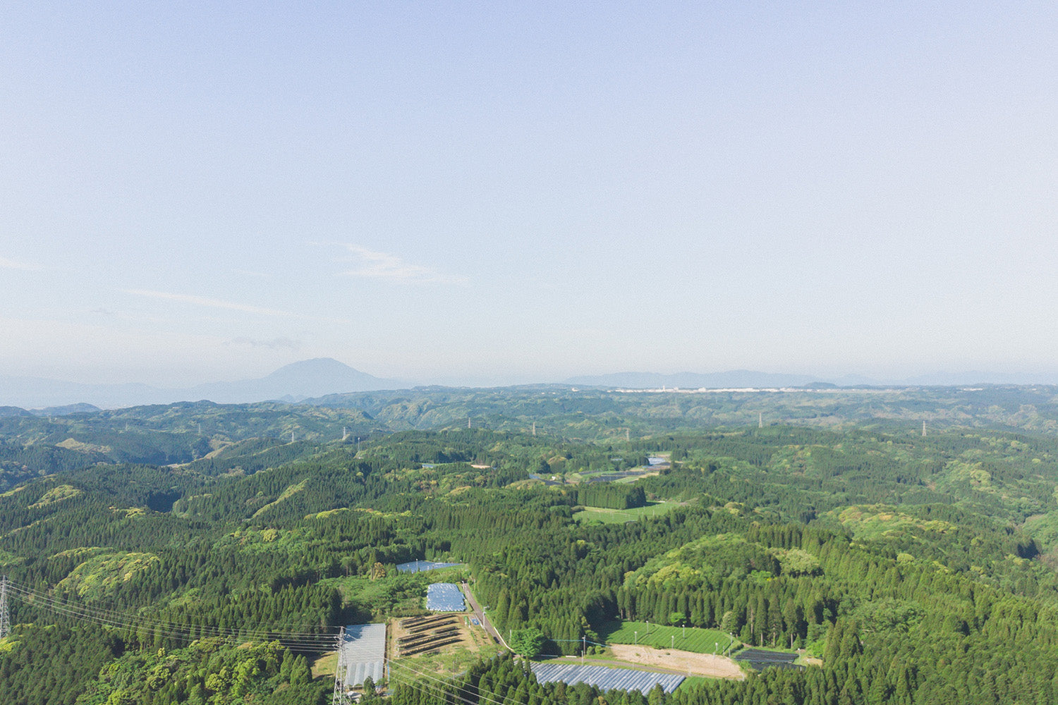 A sky-view of the Kagoshima tea farm where Cuzen Matcha is grown.