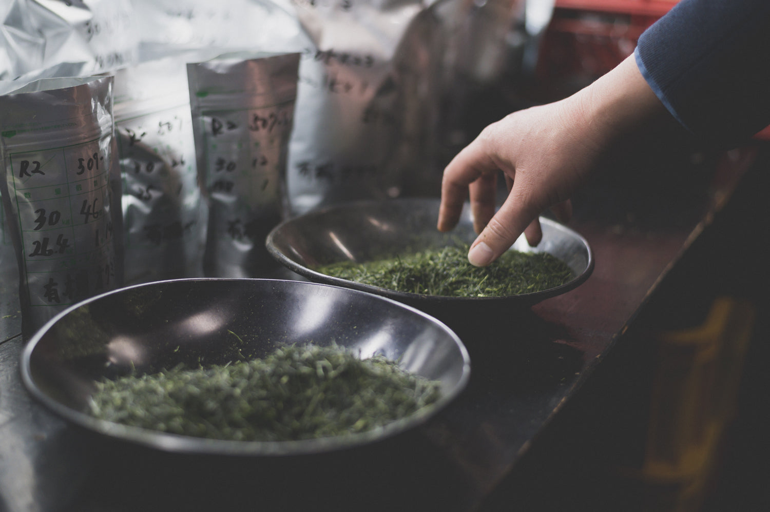 Fresh matcha leaves are blended at the farm.
