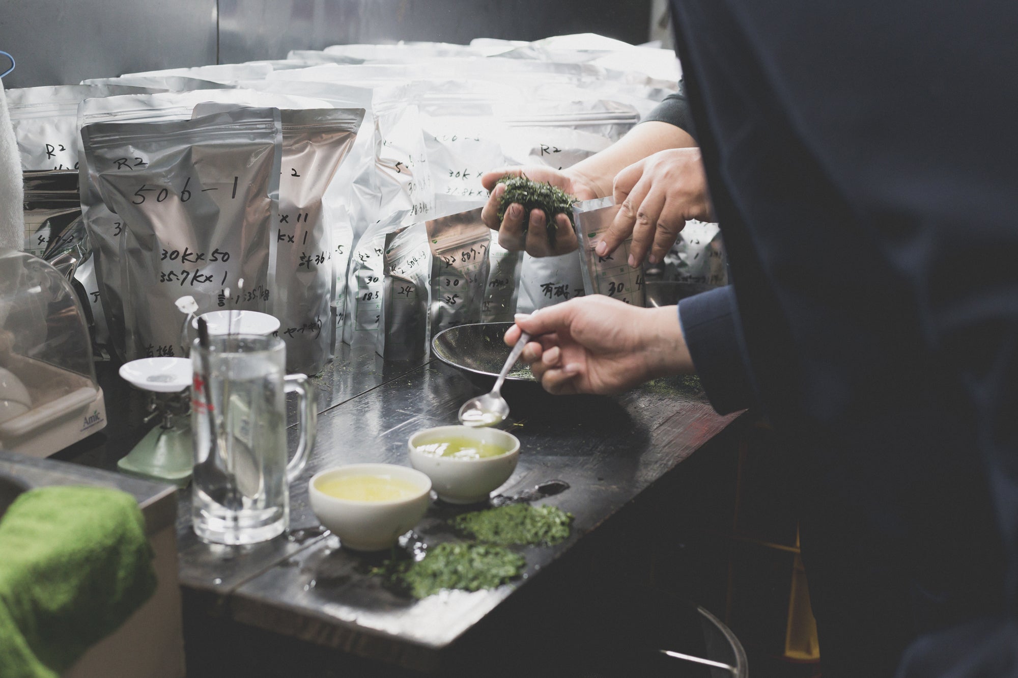 Matcha tea blends are tasted and tested. 